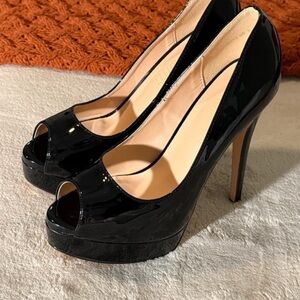 Elegant Black Patent Leather Peep-Toe Heels